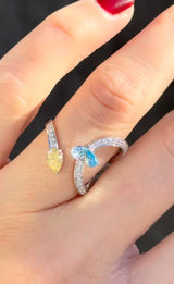 White Gold Yellow & Blue Pear Shape Diamond Lab Ring