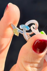 White Gold Yellow & Blue Pear Shape Diamond Lab Ring