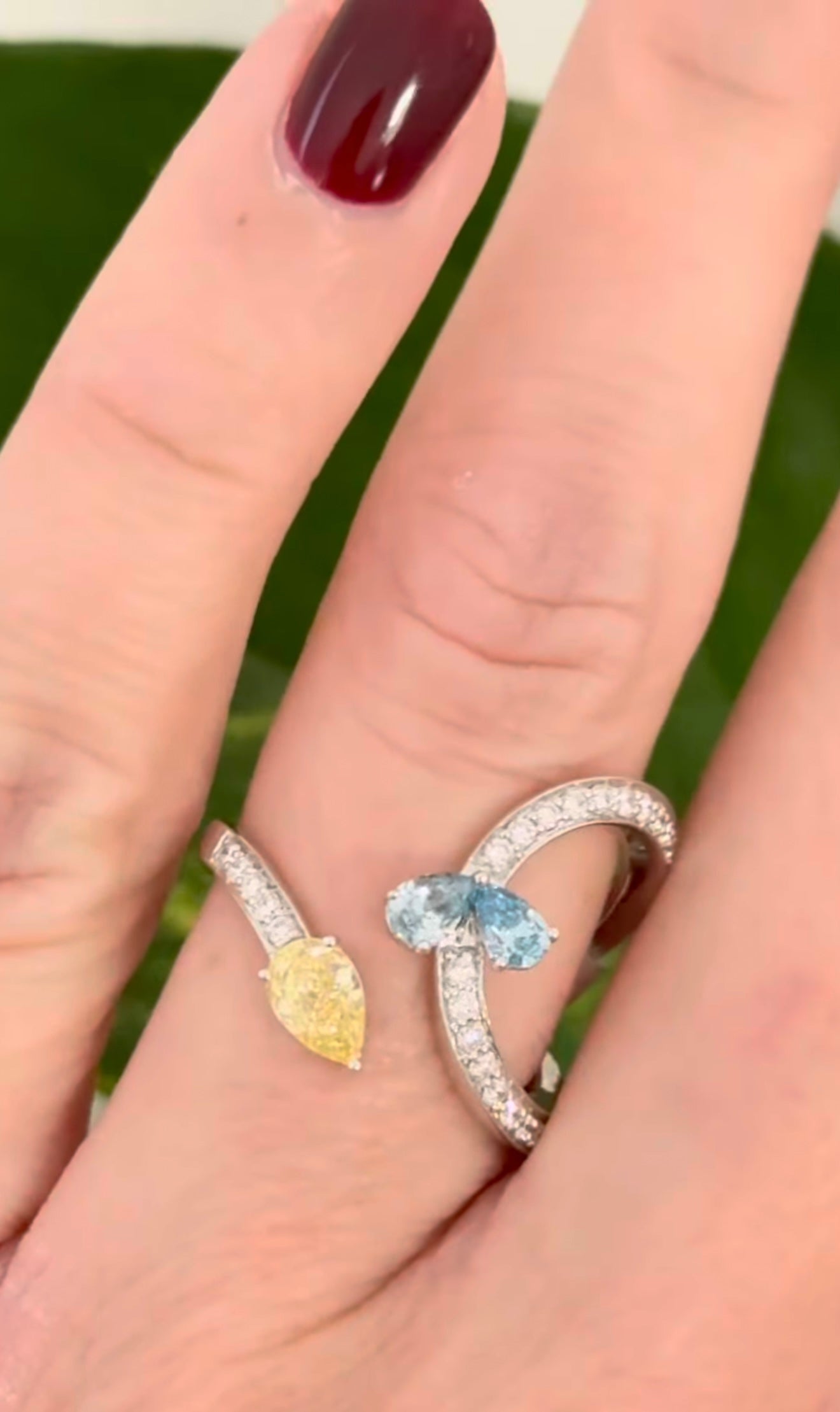 White Gold Yellow & Blue Pear Shape Diamond Lab Ring