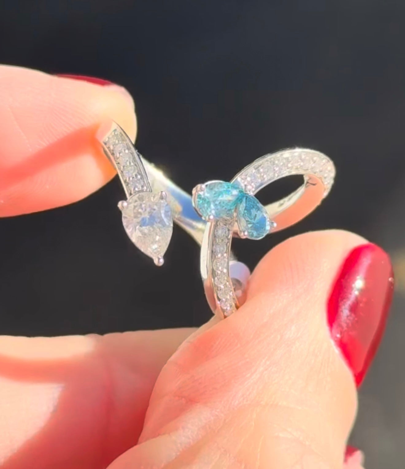 White Gold White & Blue Pear Shape Ring