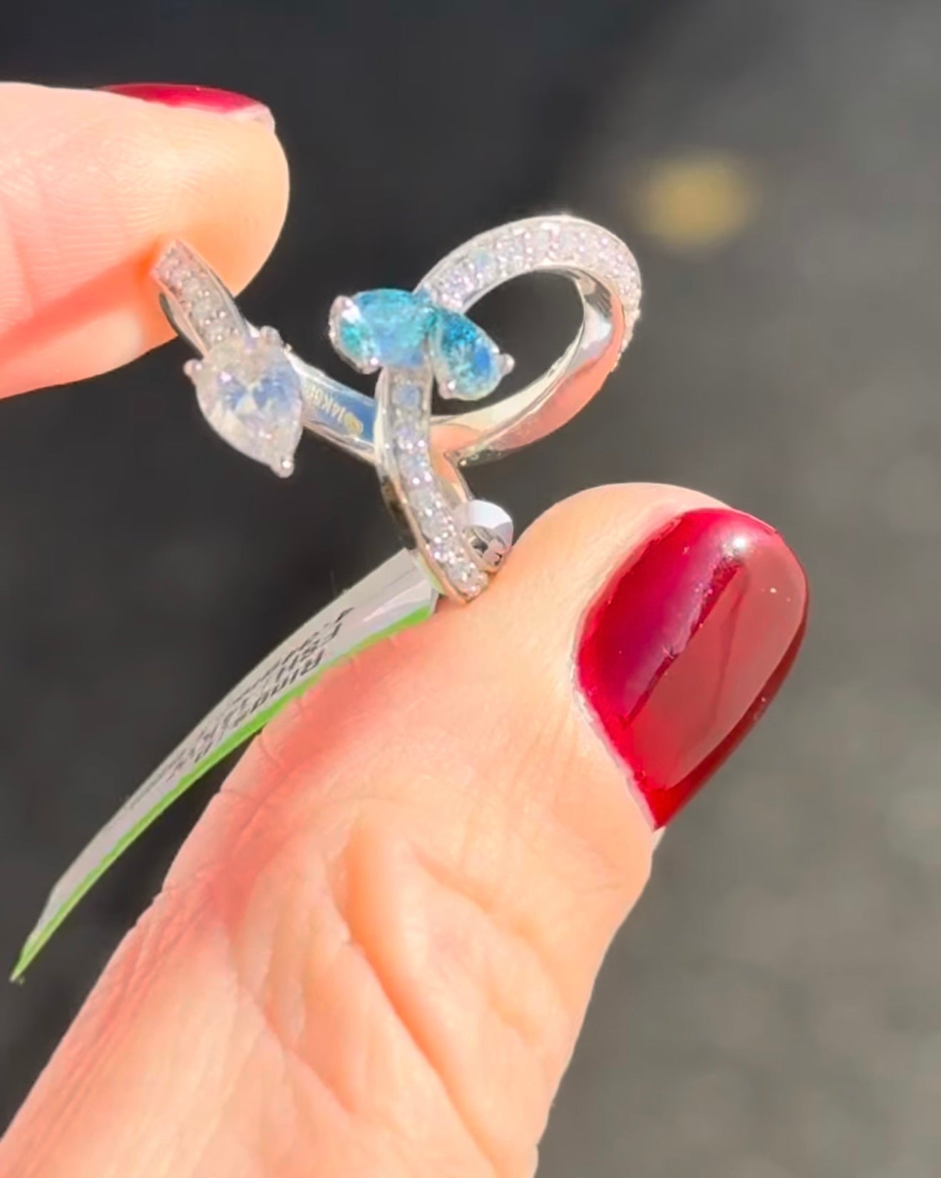 White Gold White & Blue Pear Shape Ring