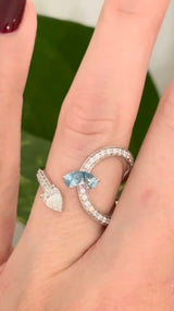 White Gold White & Blue Pear Shape Ring