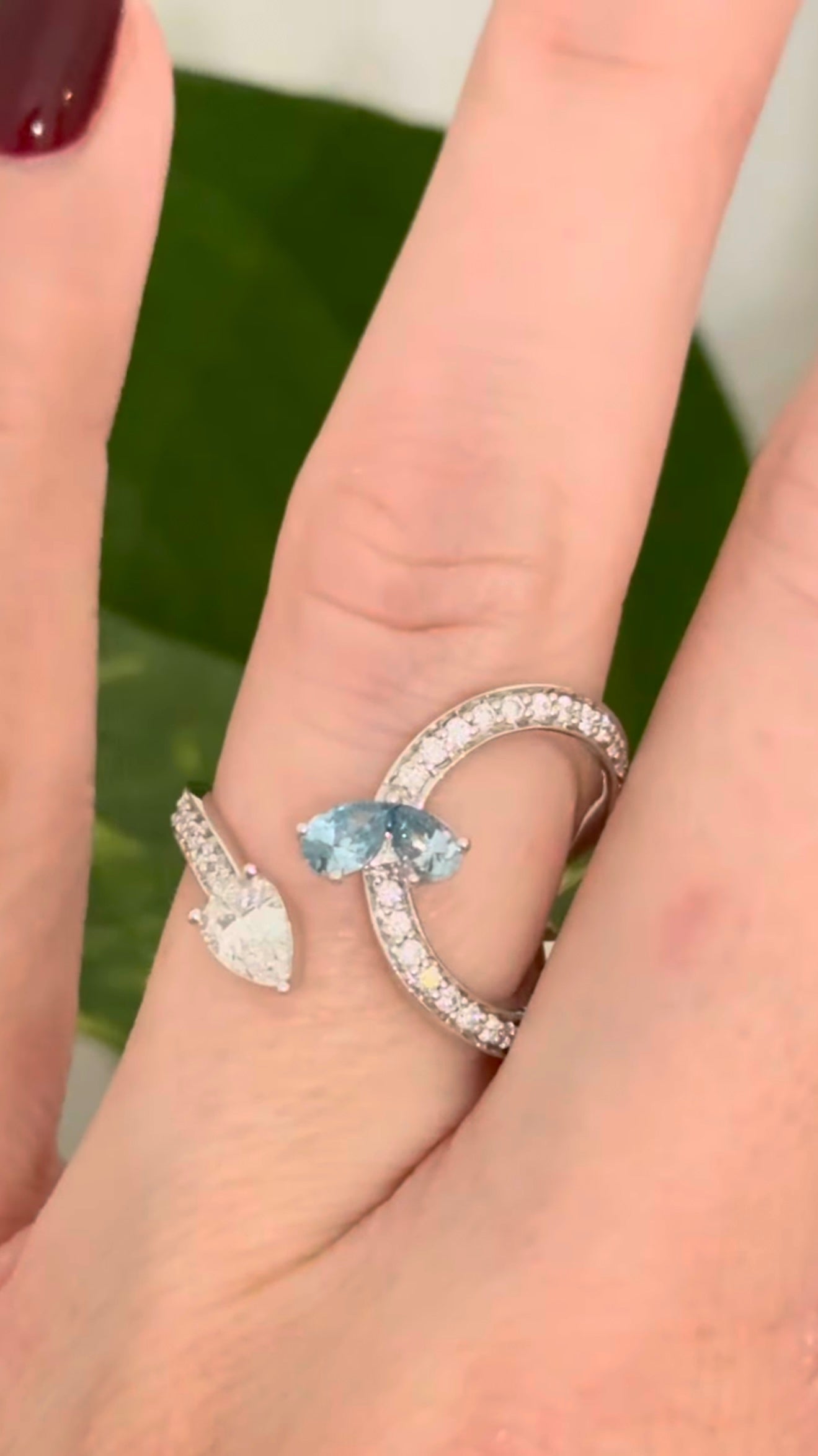 White Gold White & Blue Pear Shape Ring