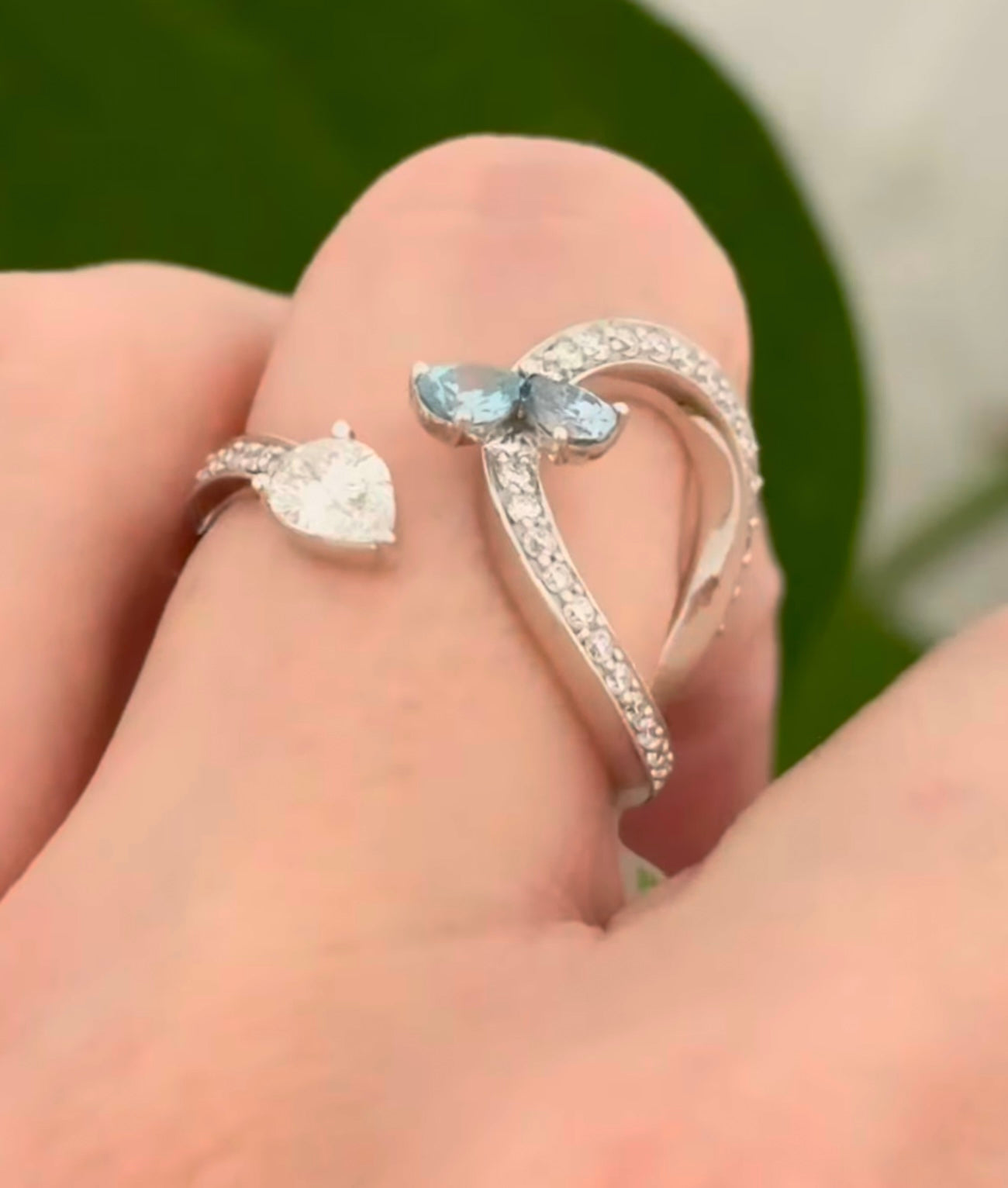 White Gold White & Blue Pear Shape Ring