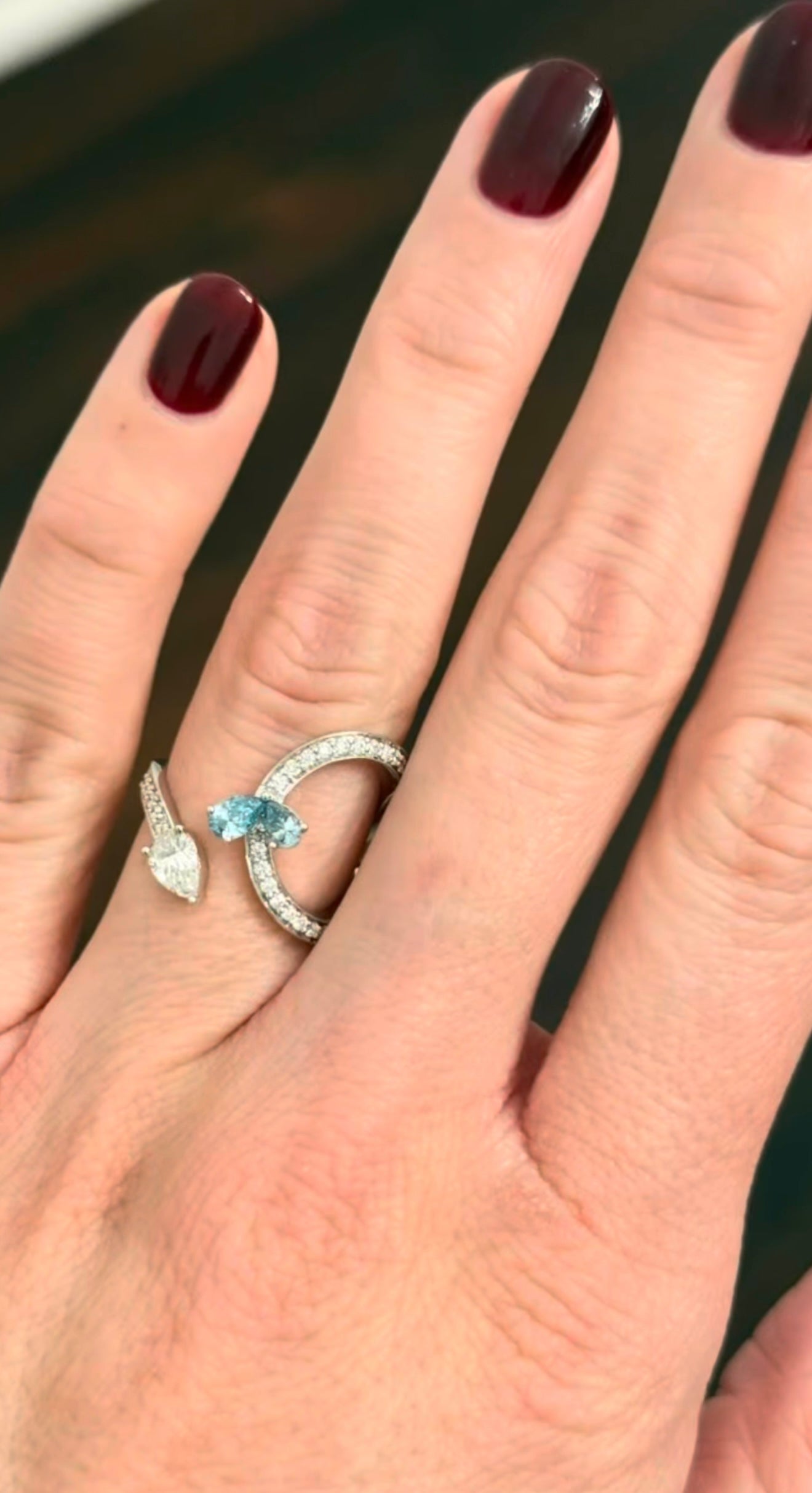 White Gold White & Blue Pear Shape Ring