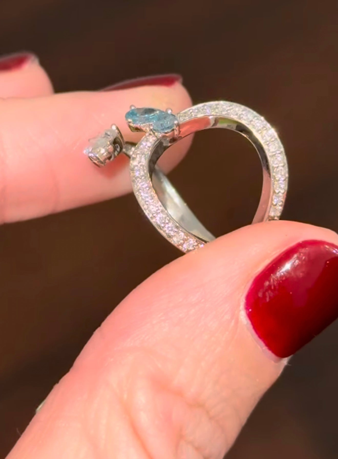 White Gold White & Blue Pear Shape Ring