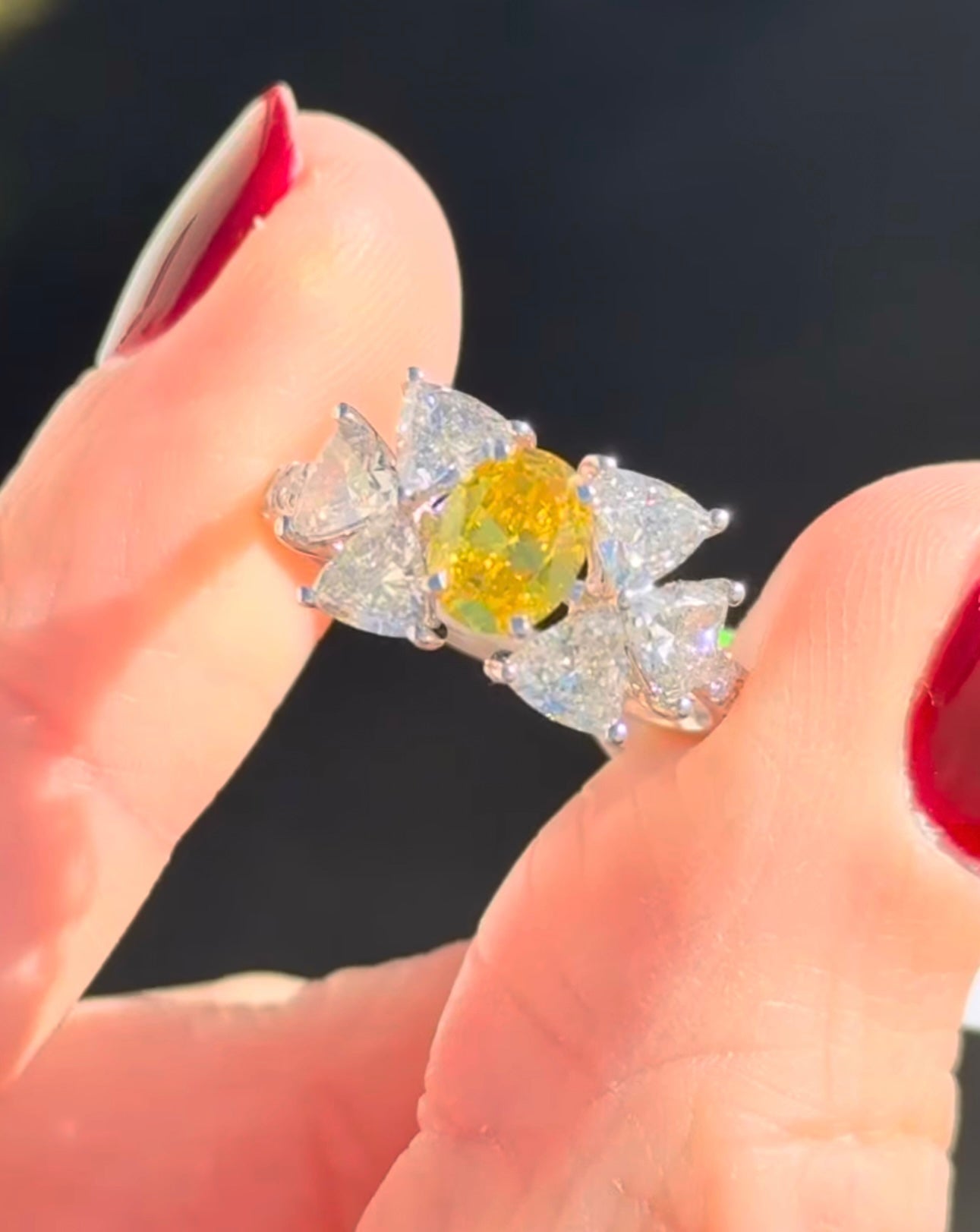 Yellow Oval & White Trillion Lab Diamond Ring
