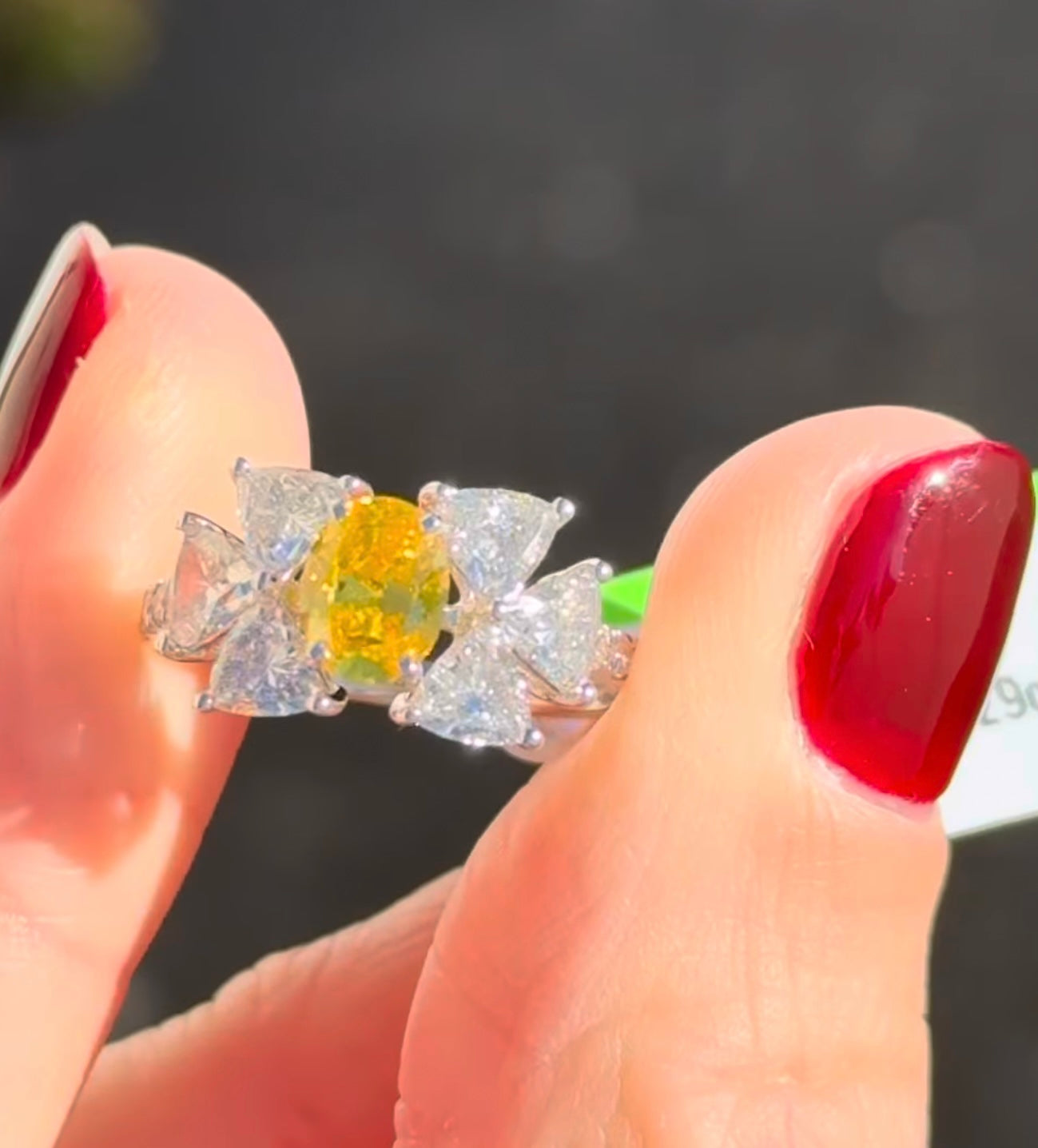 Yellow Oval & White Trillion Lab Diamond Ring