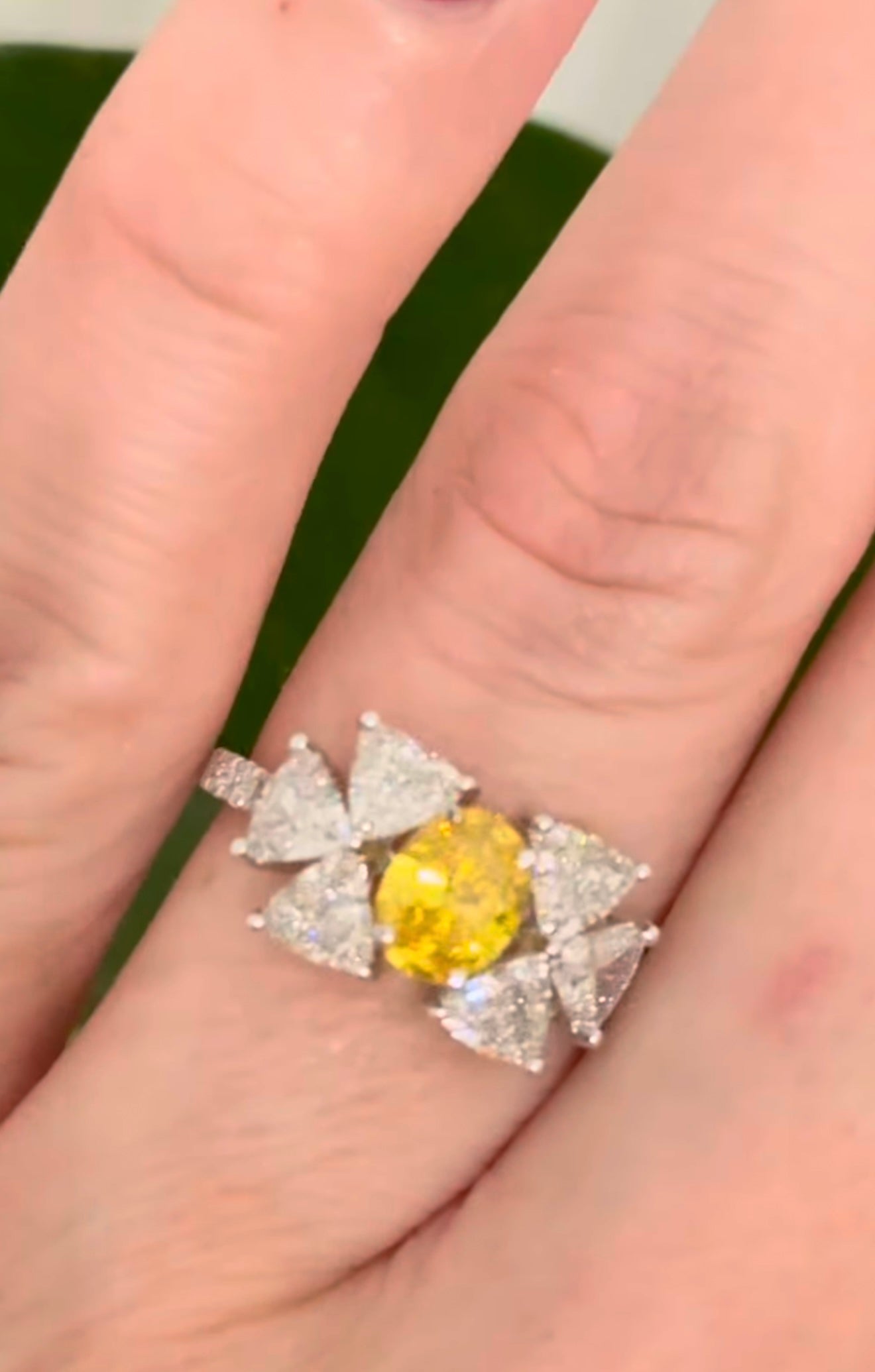 Yellow Oval & White Trillion Lab Diamond Ring