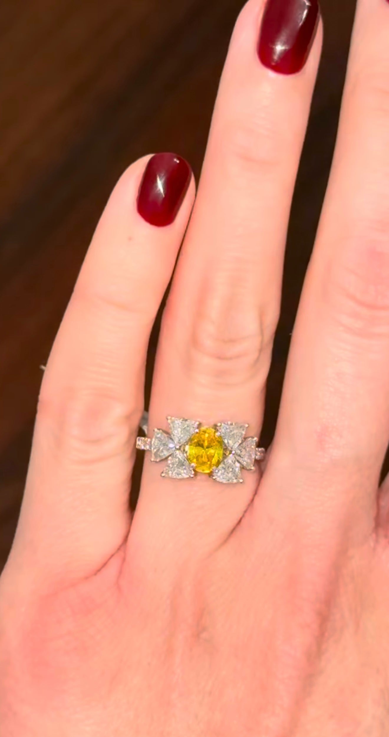 Yellow Oval & White Trillion Lab Diamond Ring