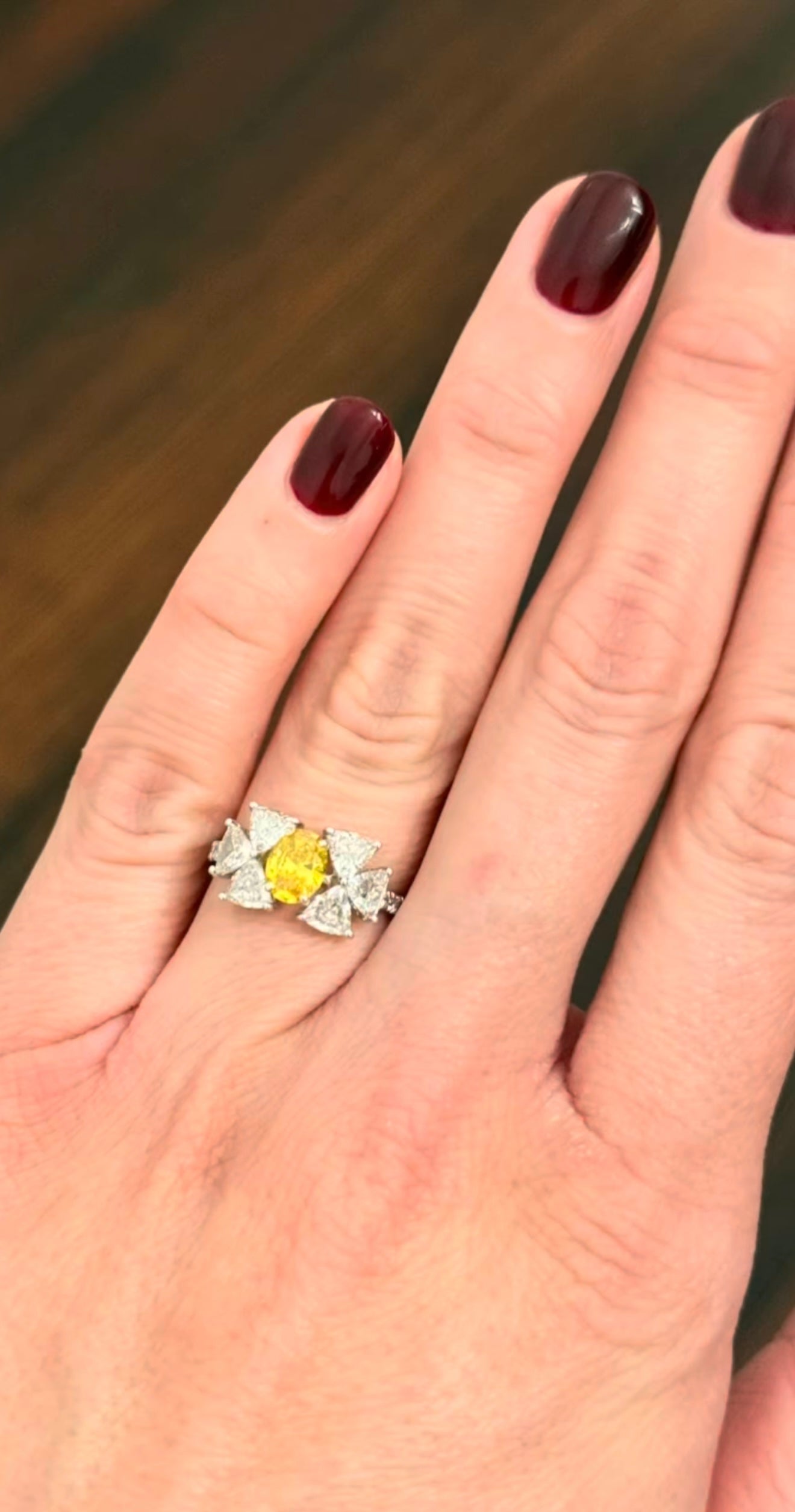 Yellow Oval & White Trillion Lab Diamond Ring