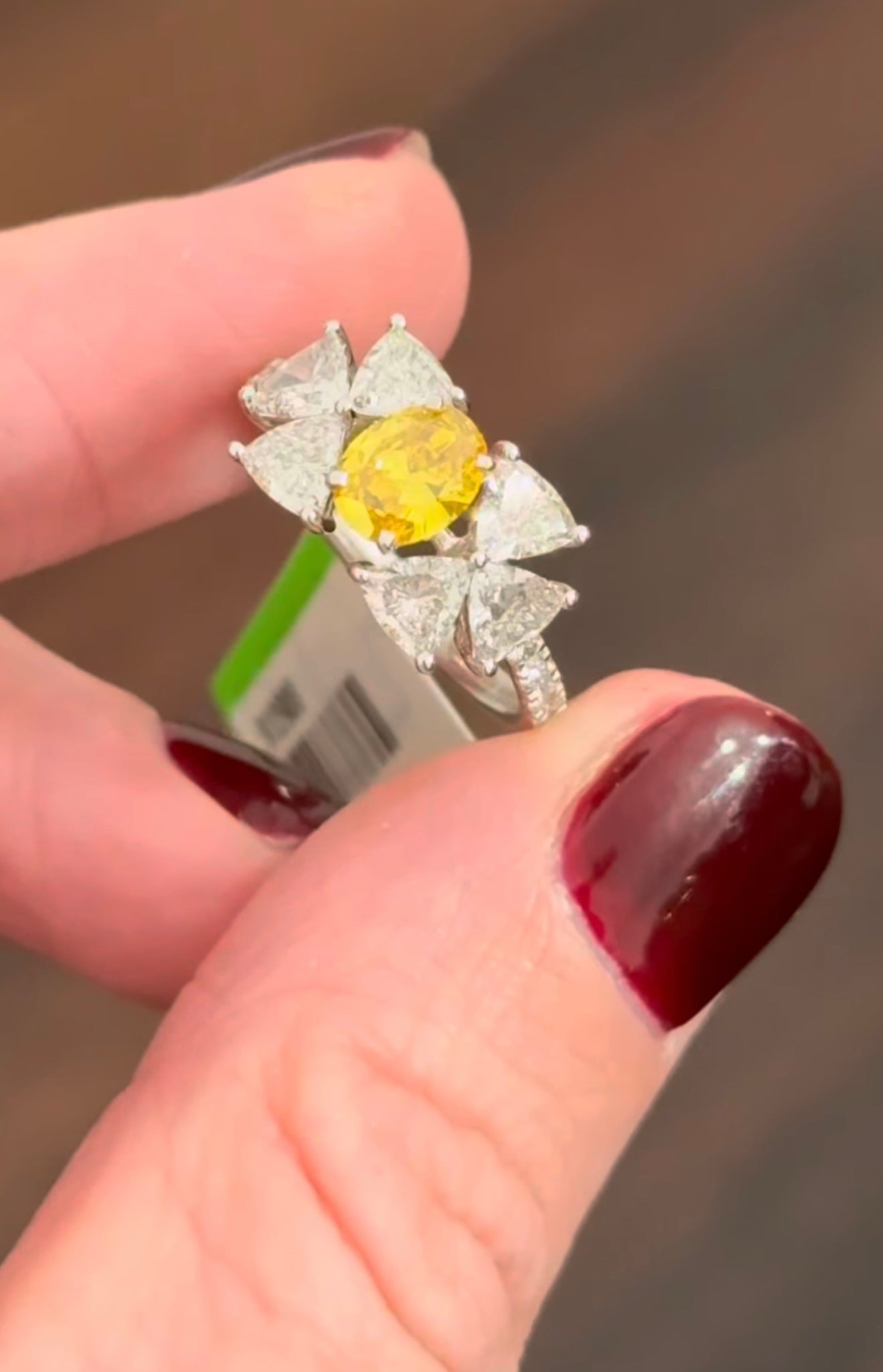 Yellow Oval & White Trillion Lab Diamond Ring