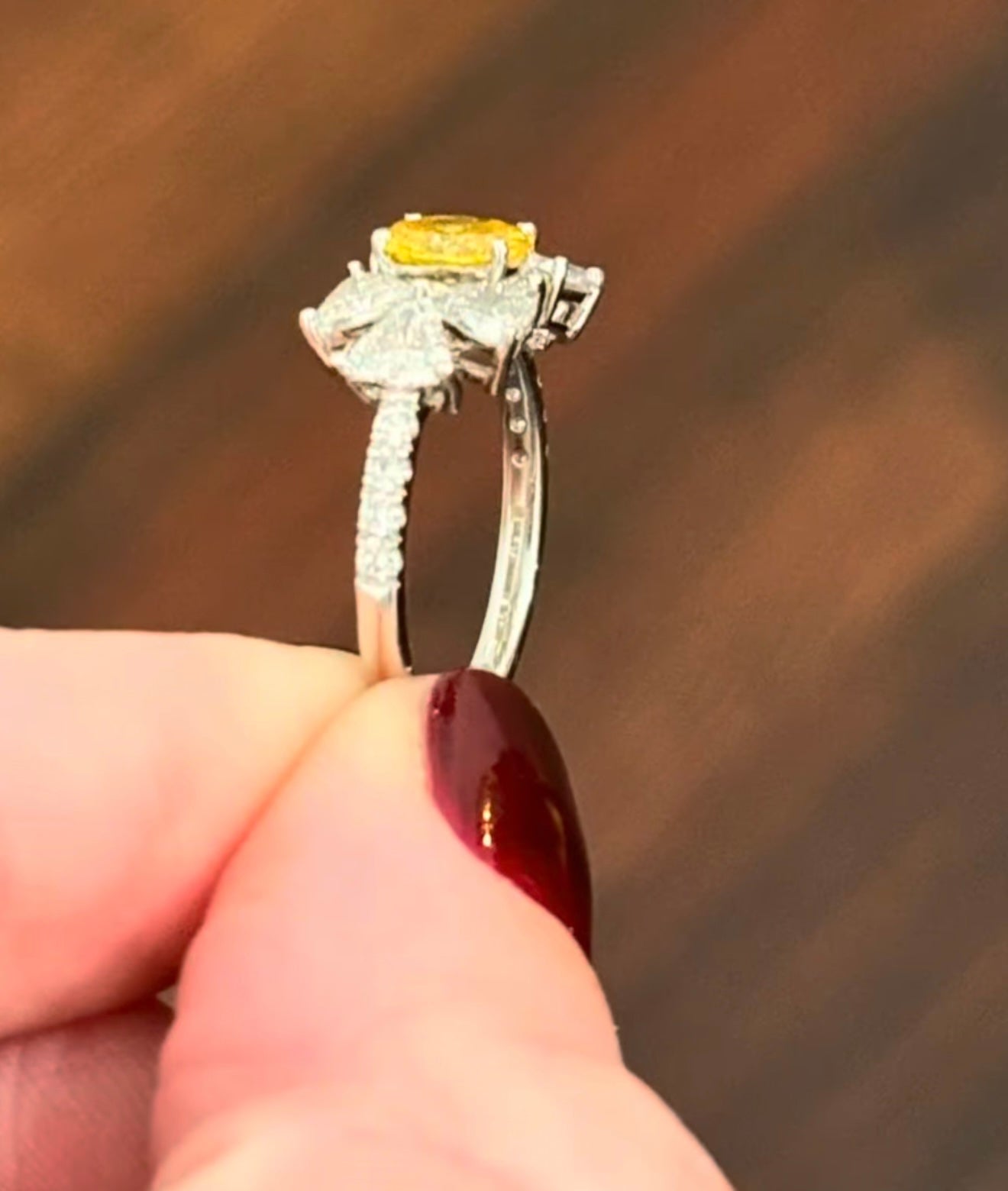 Yellow Oval & White Trillion Lab Diamond Ring