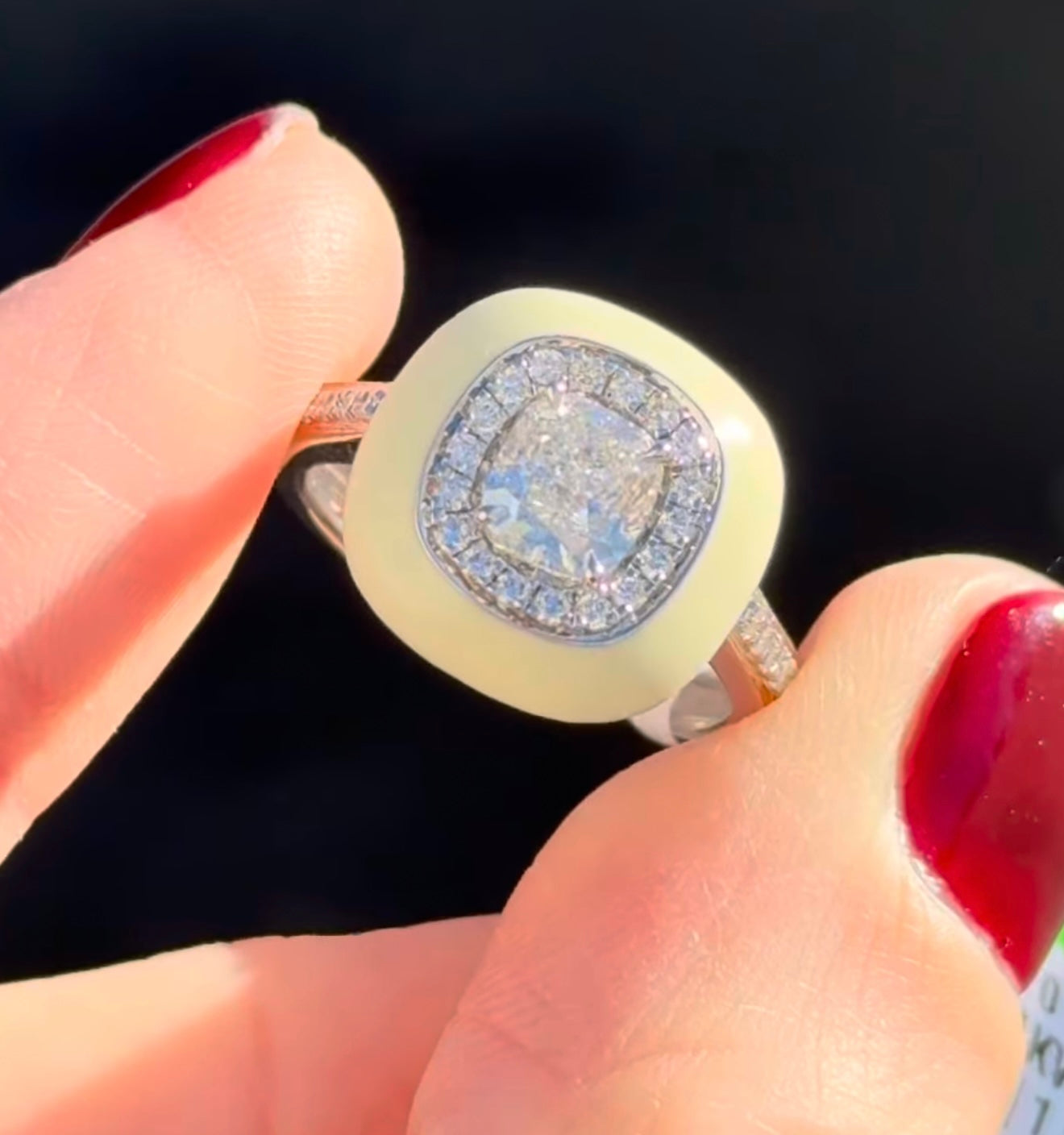 White Gold Enamel Cushion & Round Lab Diamond Ring