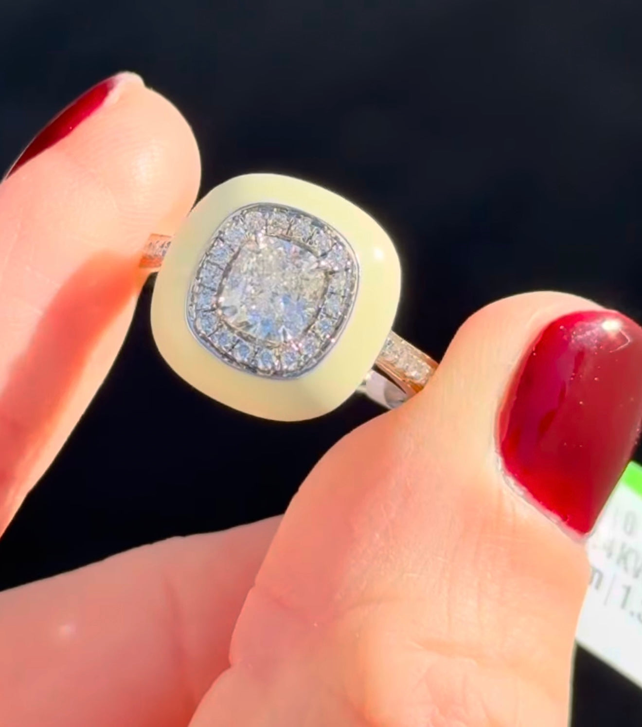 White Gold Enamel Cushion & Round Lab Diamond Ring