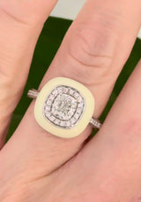 White Gold Enamel Cushion & Round Lab Diamond Ring