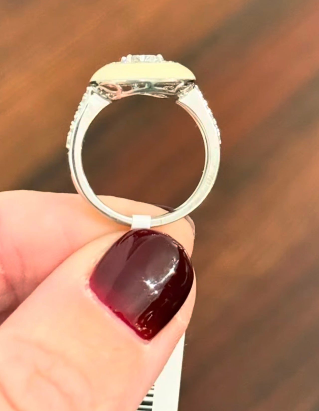 White Gold Enamel Cushion & Round Lab Diamond Ring