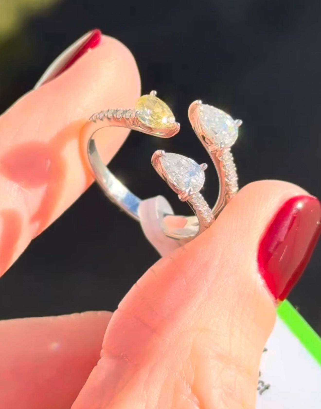 Yellow & White Pear Shape Lab Diamond Ring