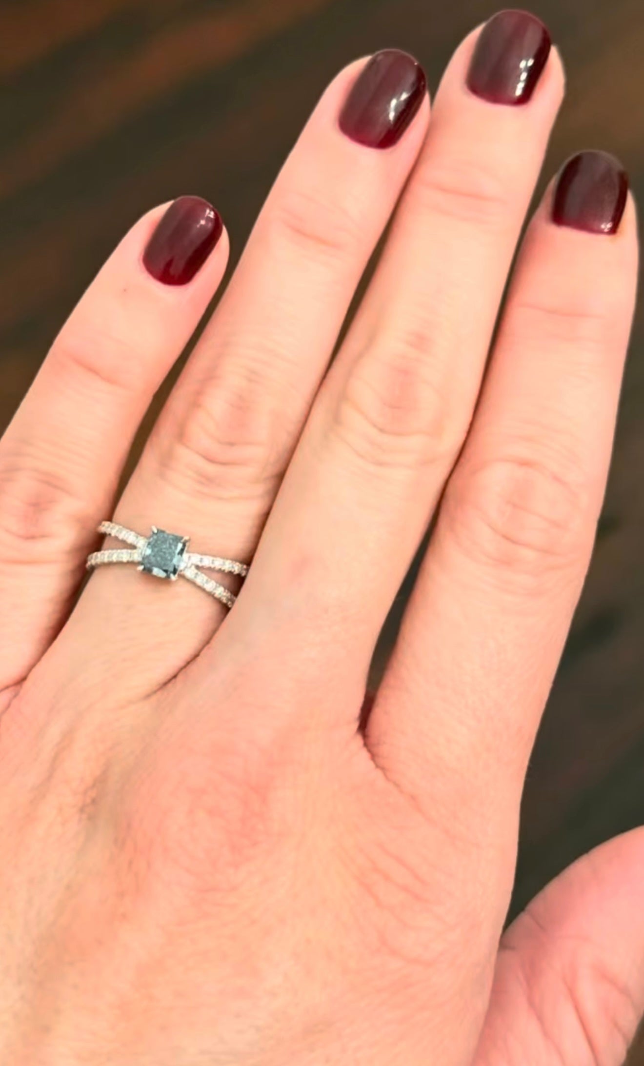 Blue Radiant & White Round Lab Diamond Ring