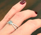 Blue Radiant & White Round Lab Diamond Ring