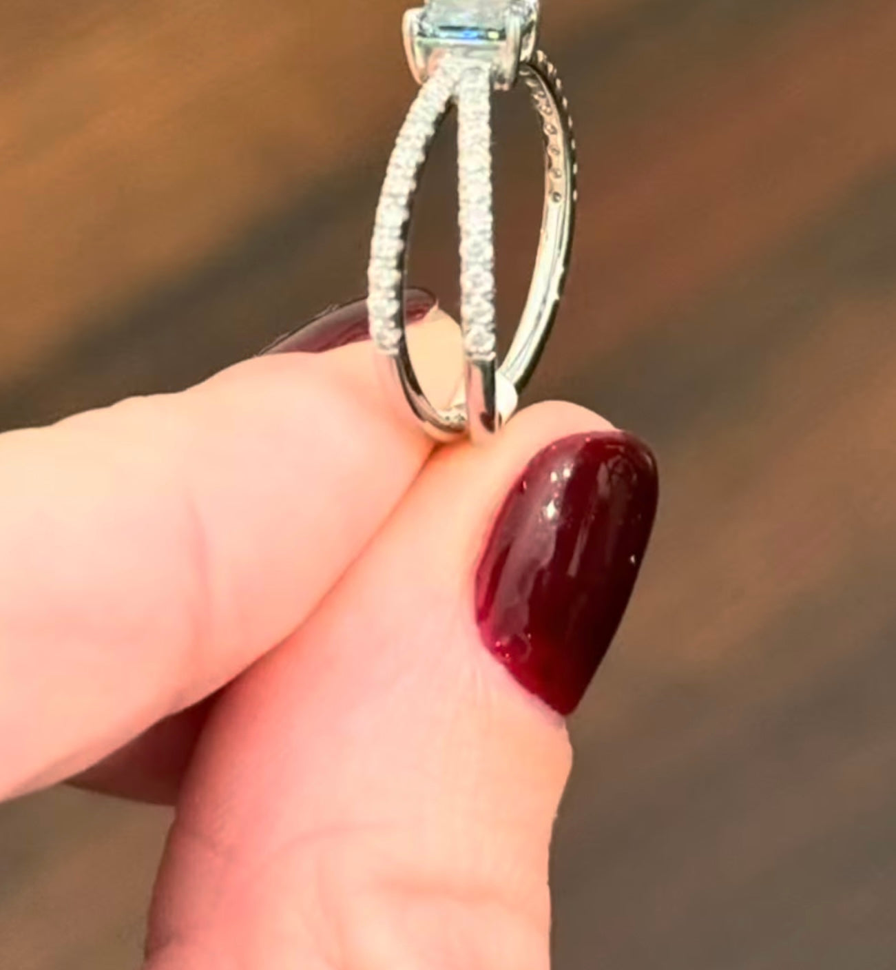 Blue Radiant & White Round Lab Diamond Ring