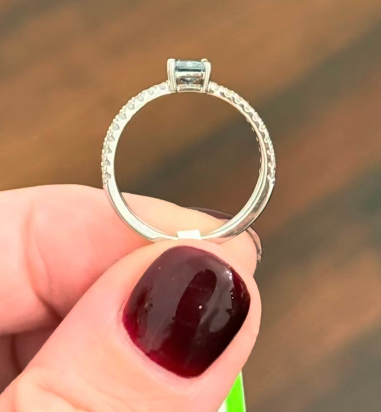 Blue Radiant & White Round Lab Diamond Ring