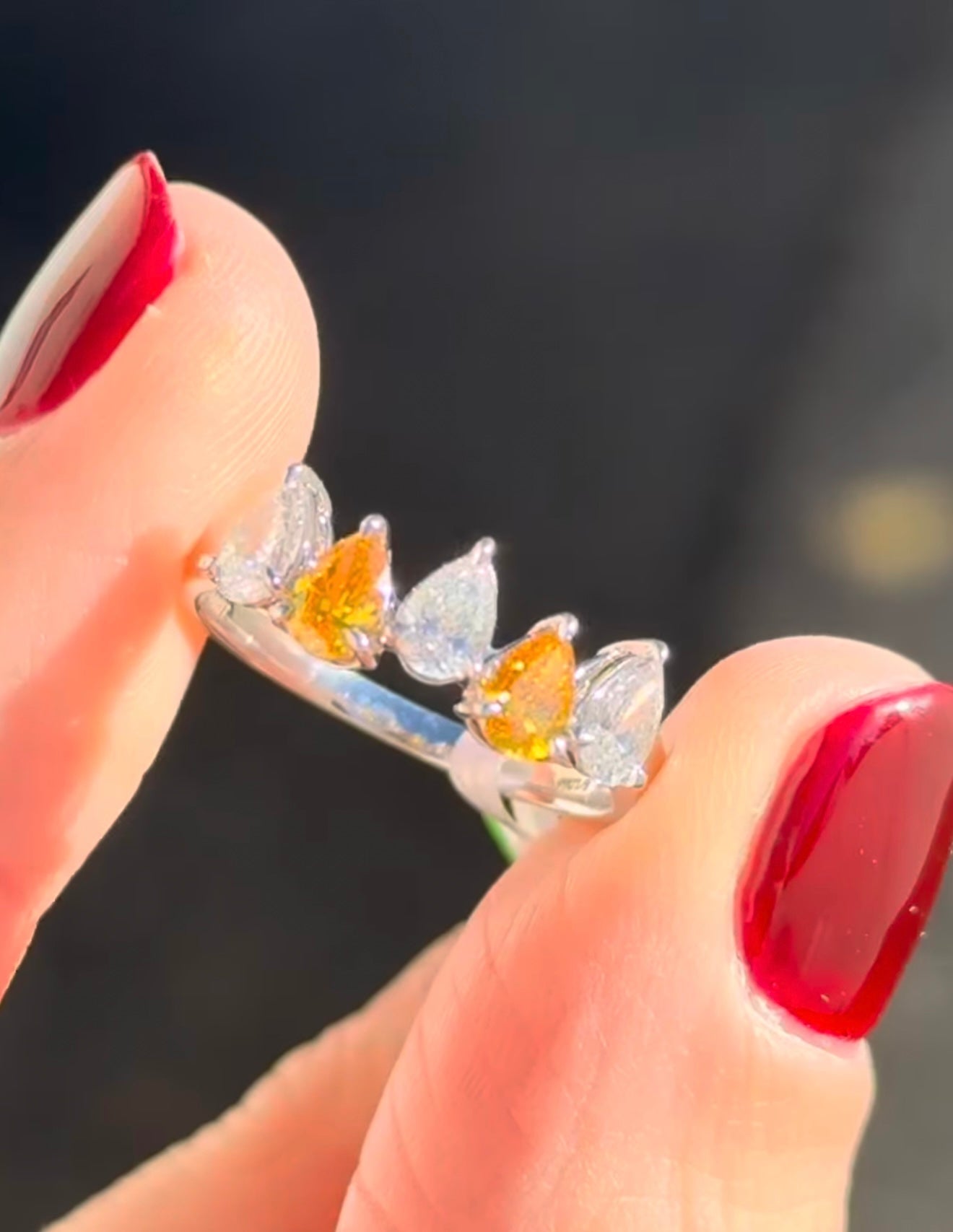 Yellow & White Pear Shape Lab Diamond Ring