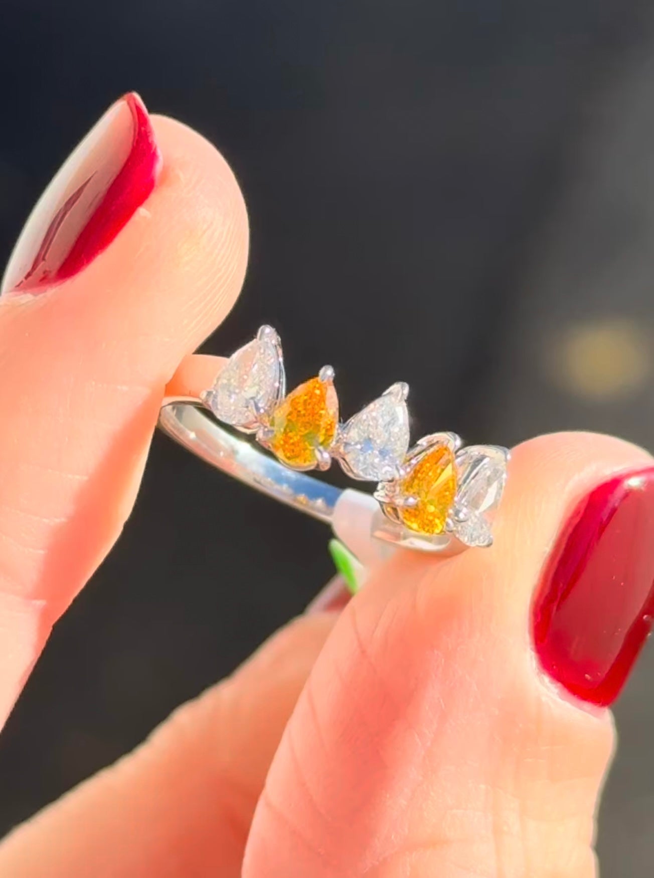 Yellow & White Pear Shape Lab Diamond Ring