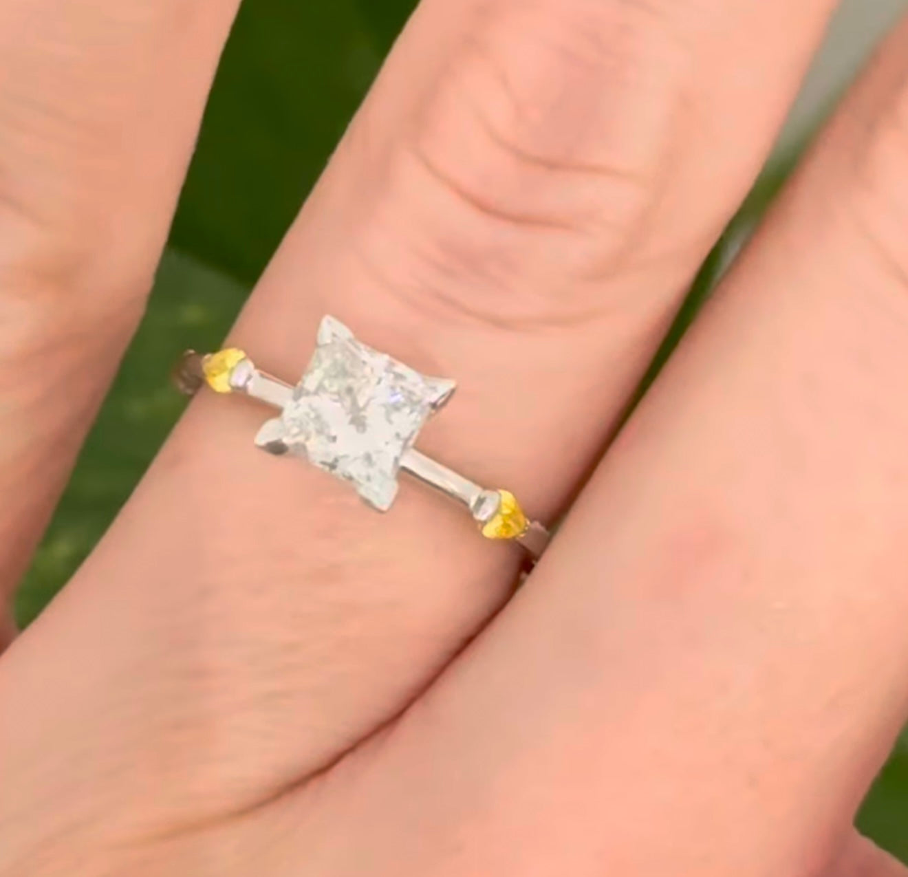 Princess Cut & Yellow Pear Shape Lab Diamond Ring