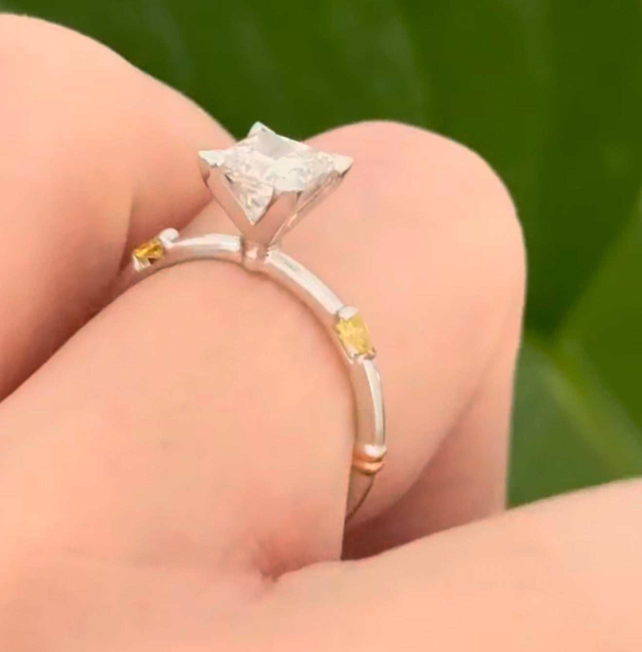 Princess Cut & Yellow Pear Shape Lab Diamond Ring