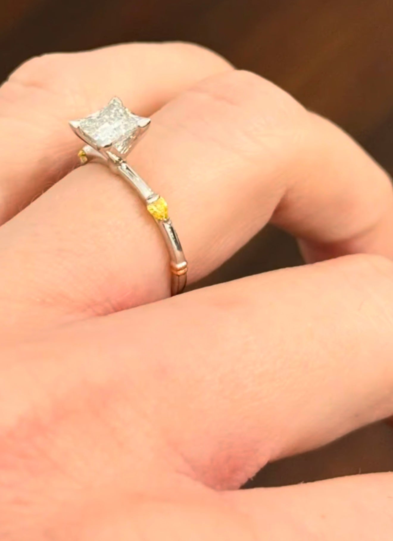 Princess Cut & Yellow Pear Shape Lab Diamond Ring