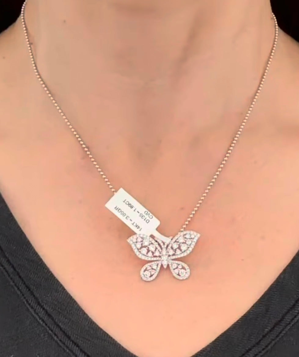 White Gold Lab Diamond Butterfly Pendant
