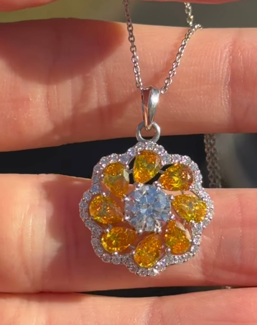 White Gold with Orange Pear Shape Lab Diamond Necklace