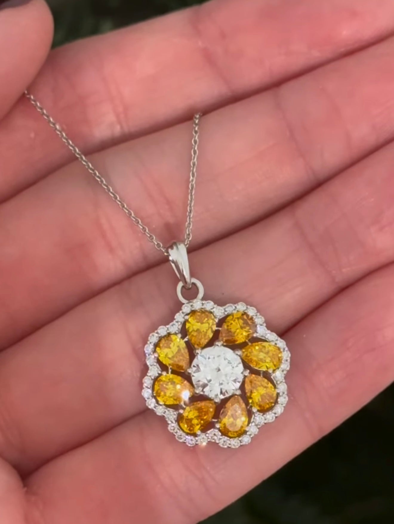 White Gold with Orange Pear Shape Lab Diamond Necklace