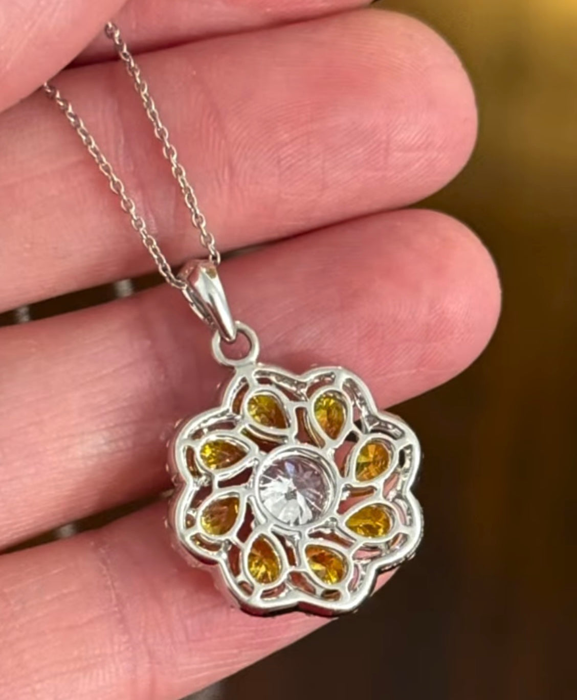 White Gold with Orange Pear Shape Lab Diamond Necklace