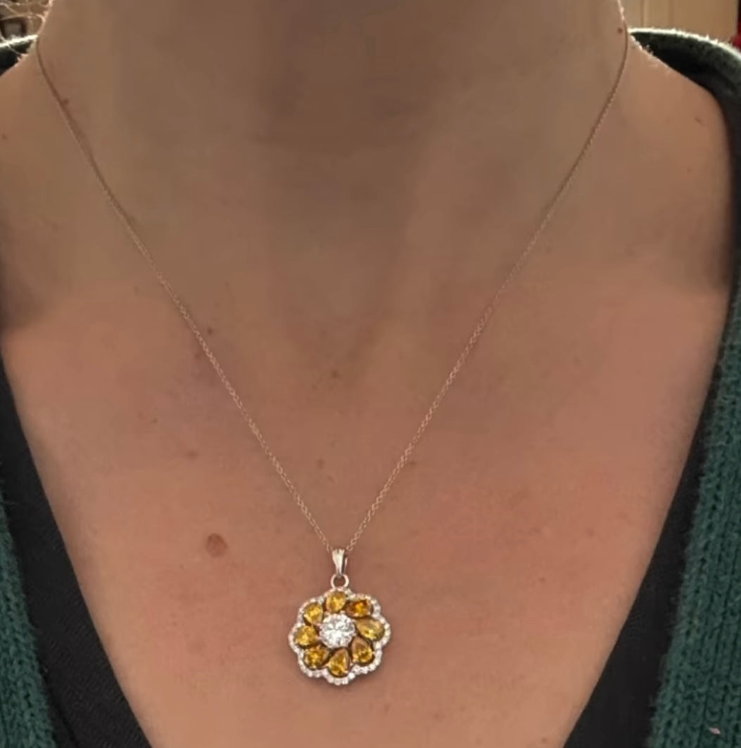 White Gold with Orange Pear Shape Lab Diamond Necklace