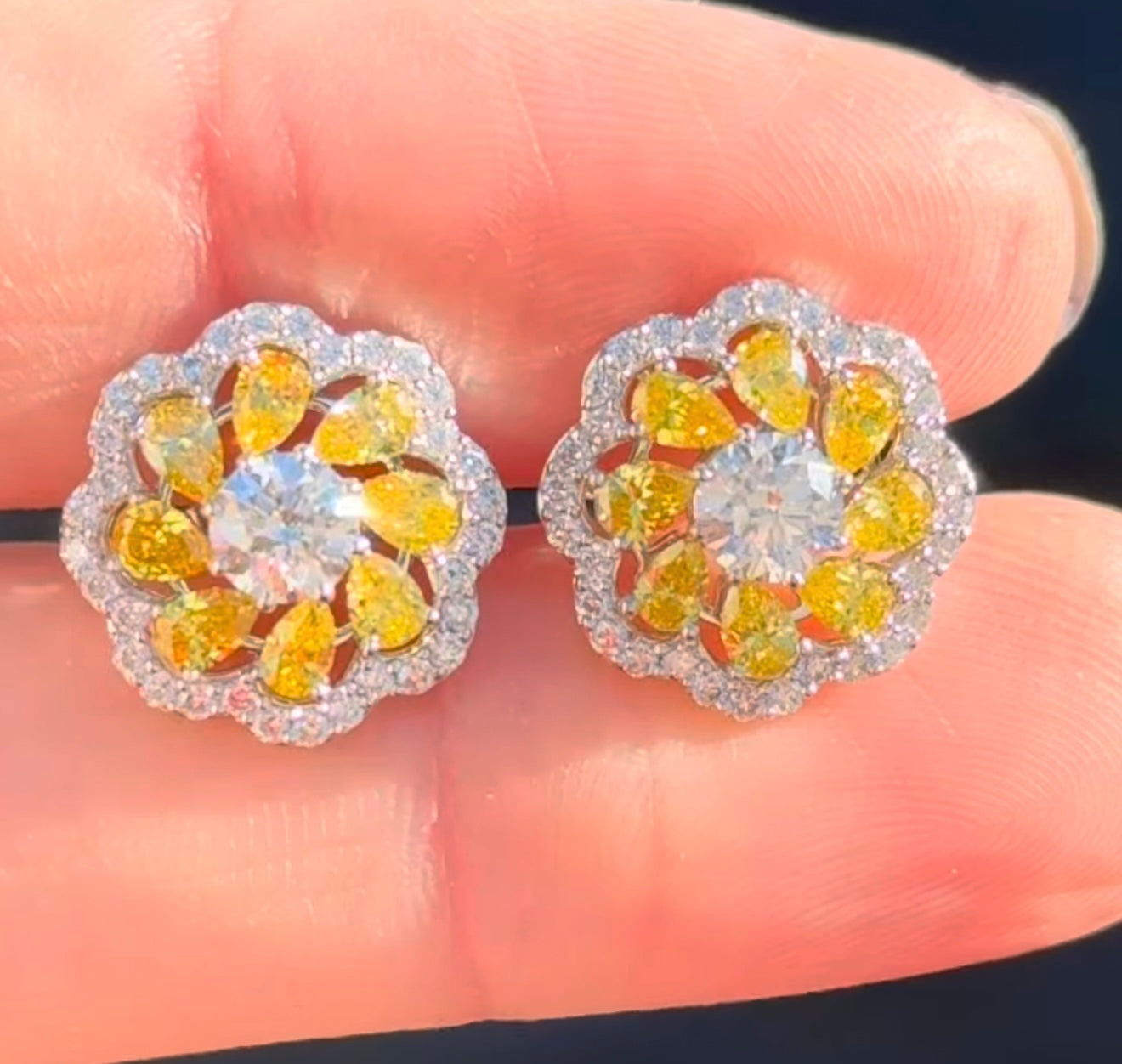 White Gold Yellow Pear Shape Lab Diamond Earring