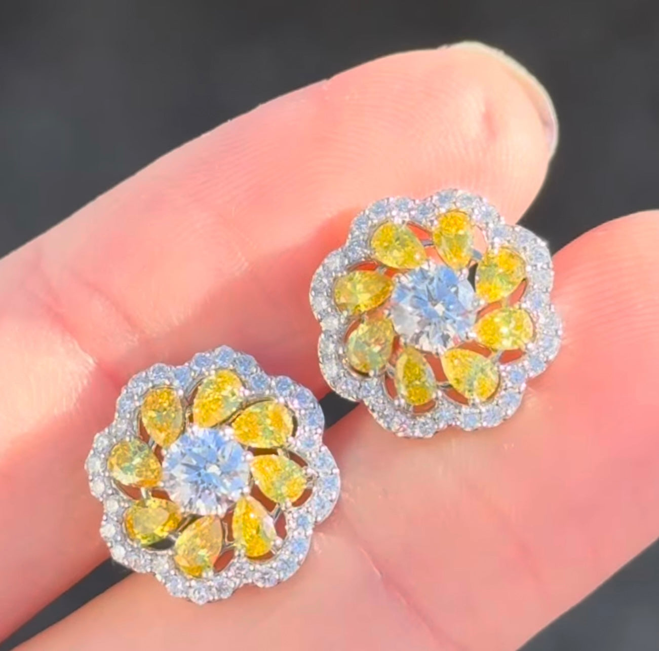 White Gold Yellow Pear Shape Lab Diamond Earring