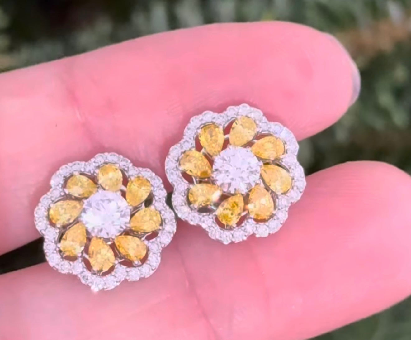 White Gold Yellow Pear Shape Lab Diamond Earring