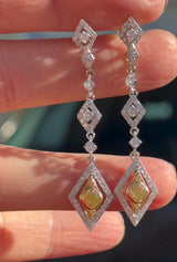 White Gold Yellow Cushion & Round Dangle Earring