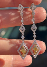 White Gold Yellow Cushion & Round Dangle Earring