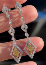 White Gold Yellow Cushion & Round Dangle Earring