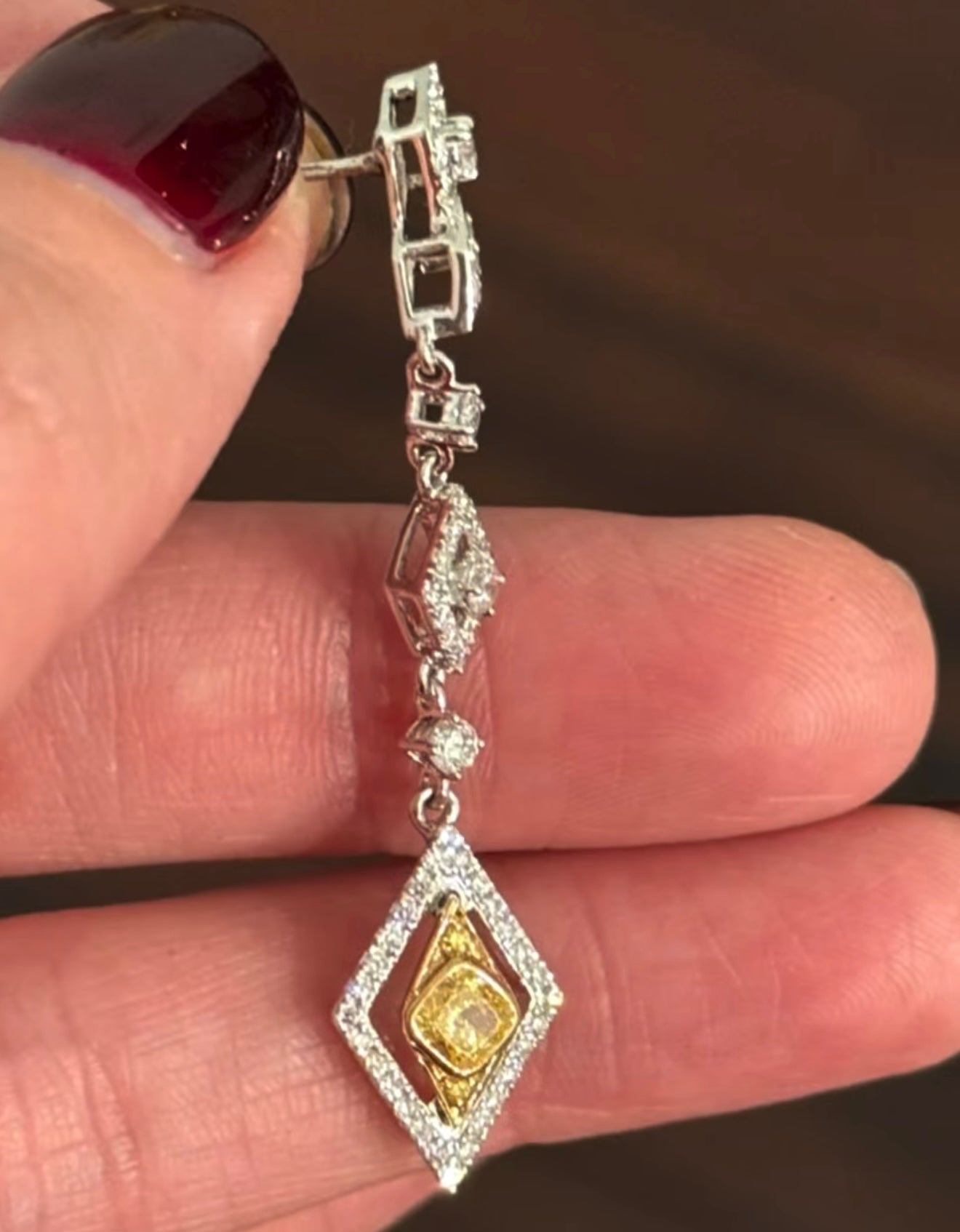 White Gold Yellow Cushion & Round Dangle Earring