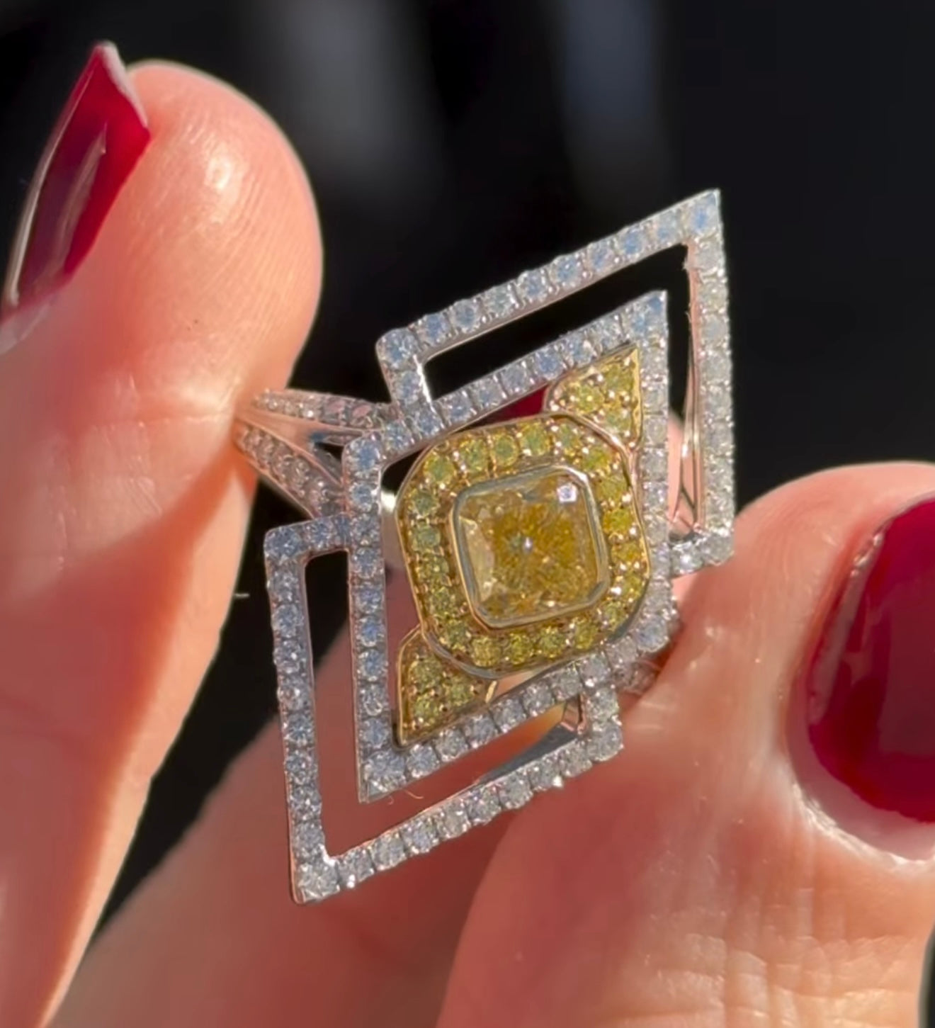 White Gold Yellow Cushion & Round Lab Diamond Ring