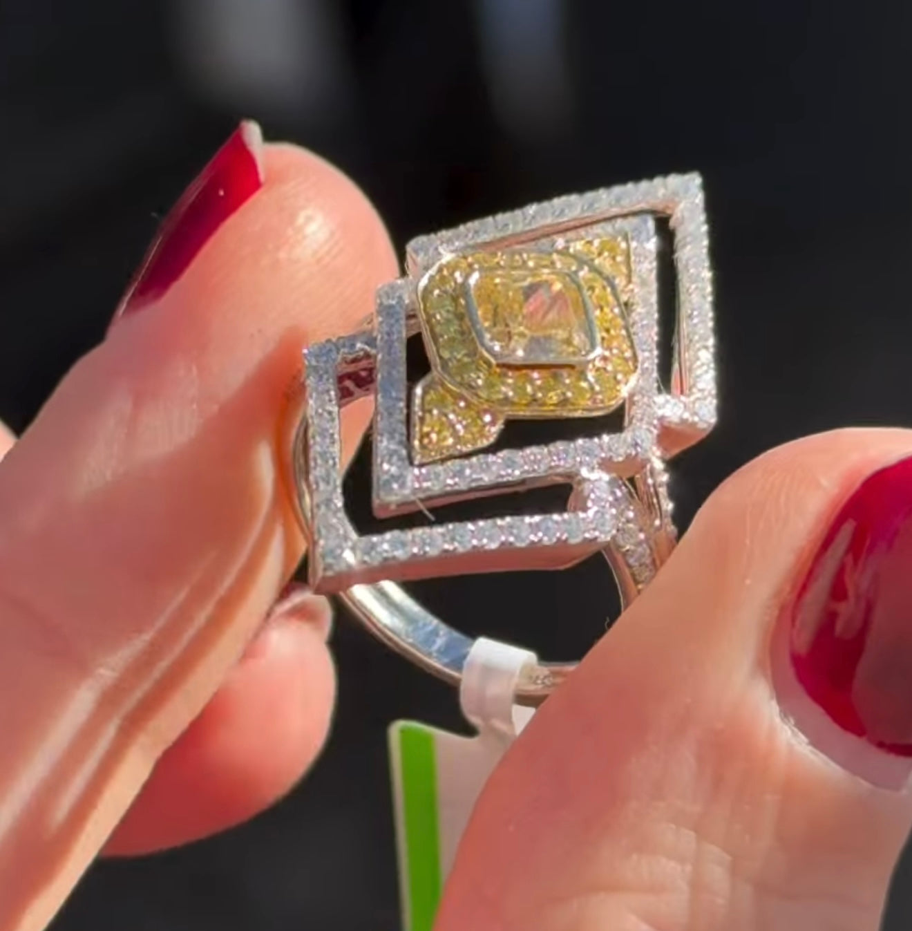 White Gold Yellow Cushion & Round Lab Diamond Ring