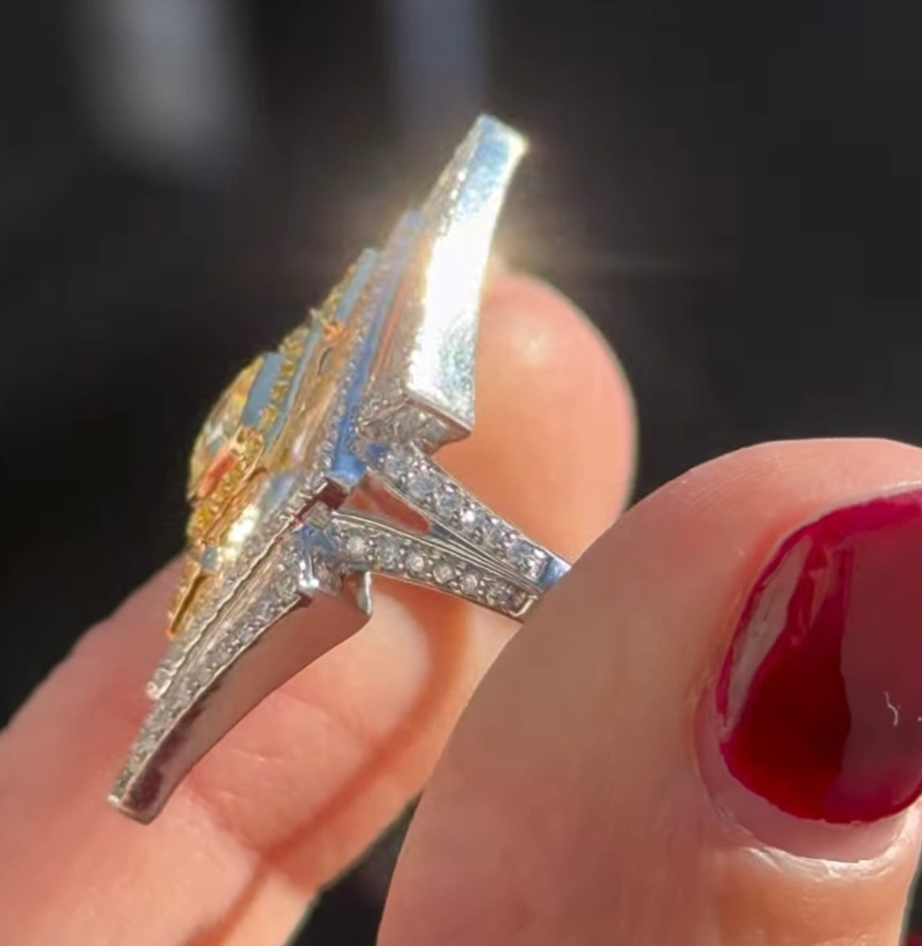 White Gold Yellow Cushion & Round Lab Diamond Ring