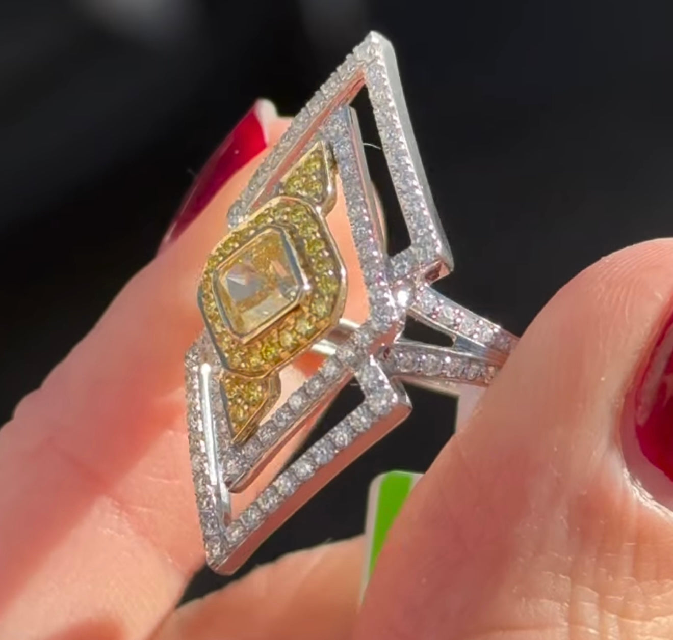 White Gold Yellow Cushion & Round Lab Diamond Ring