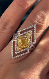 White Gold Yellow Cushion & Round Lab Diamond Ring