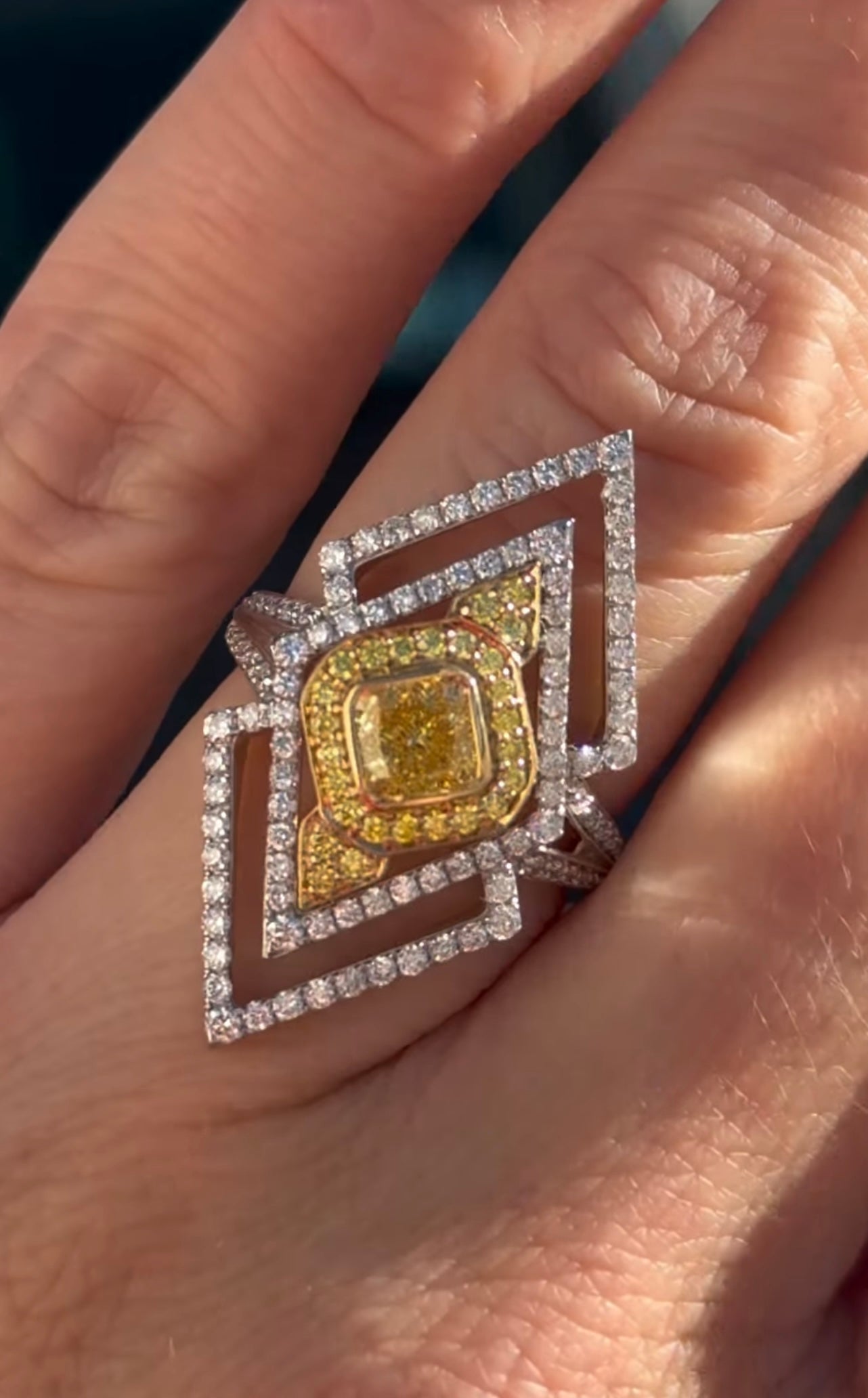 White Gold Yellow Cushion & Round Lab Diamond Ring