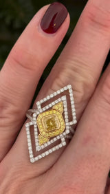 White Gold Yellow Cushion & Round Lab Diamond Ring
